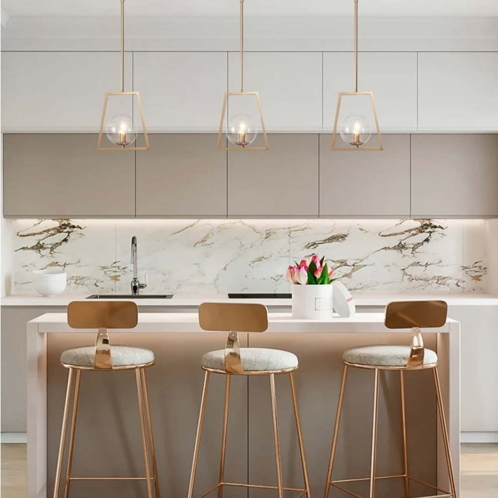 NEW Modern Farmhouse Gold Pendant Geometric Dimmable Kitchen Island Light - Picture 3 of 8